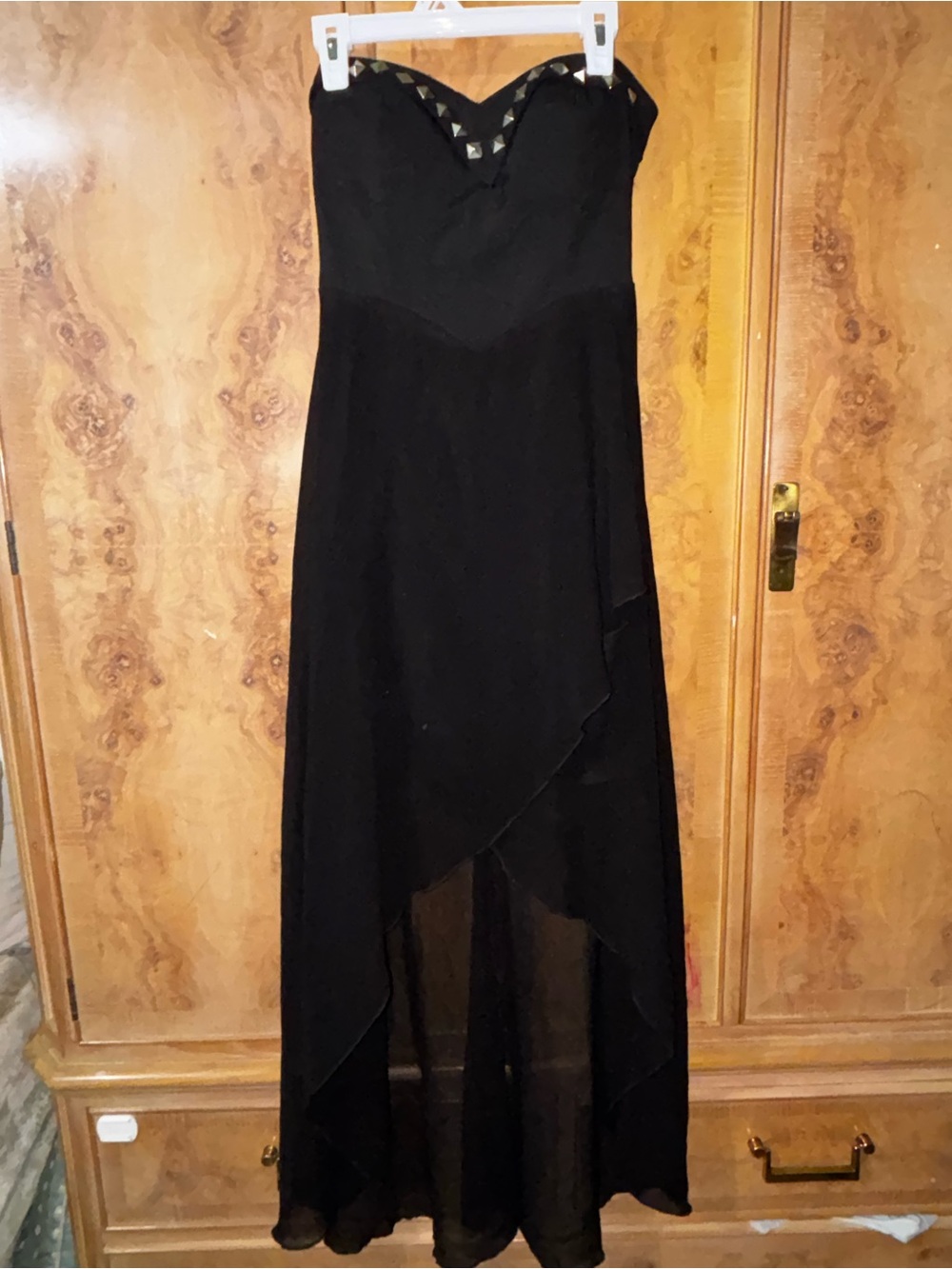 Strapless Black Evening Gown with Studded Sweetheart Neckline size Small